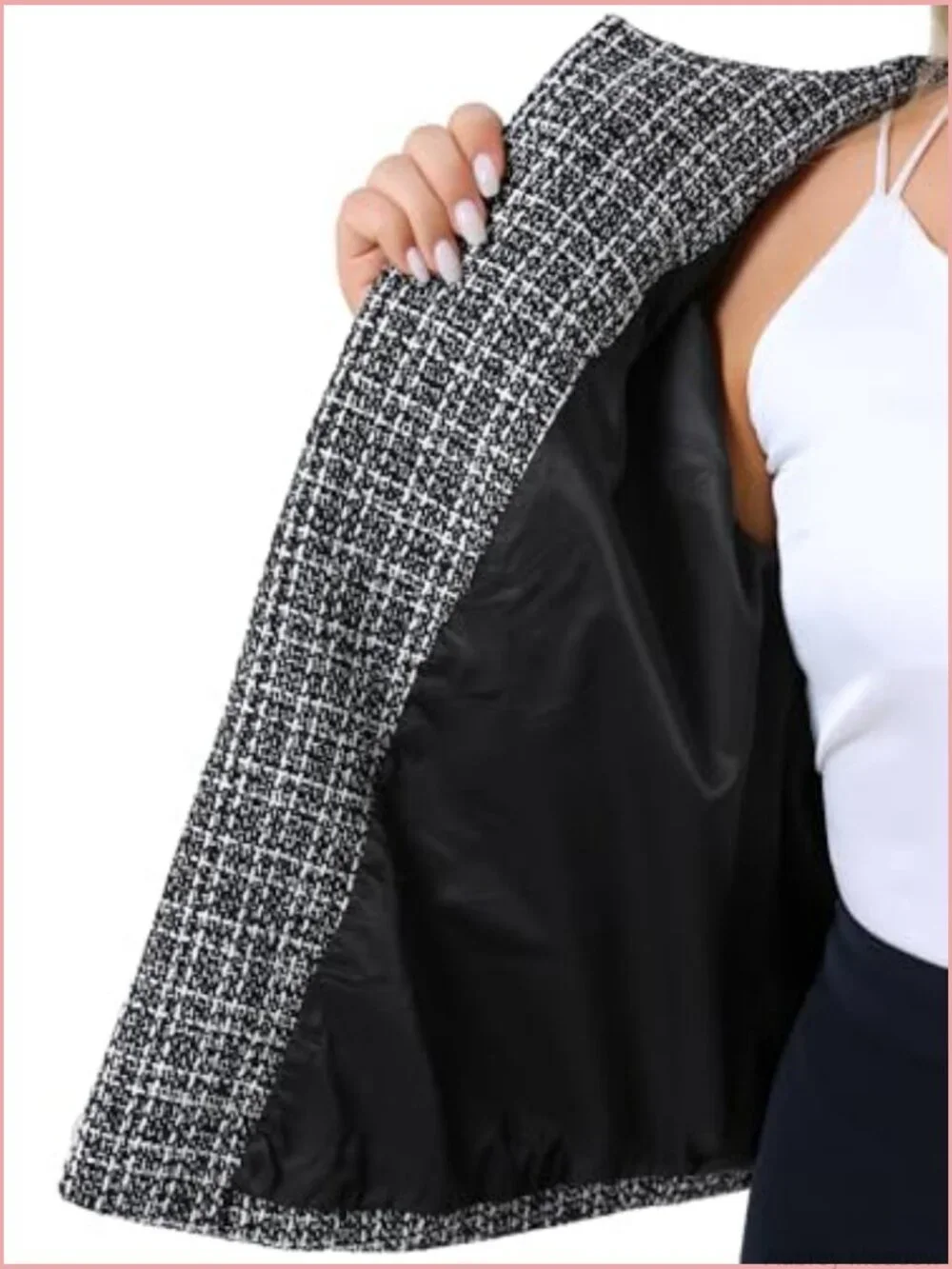 Plus Size Collarless Tweed Blazer Womens Open Front Long Sleeve Work